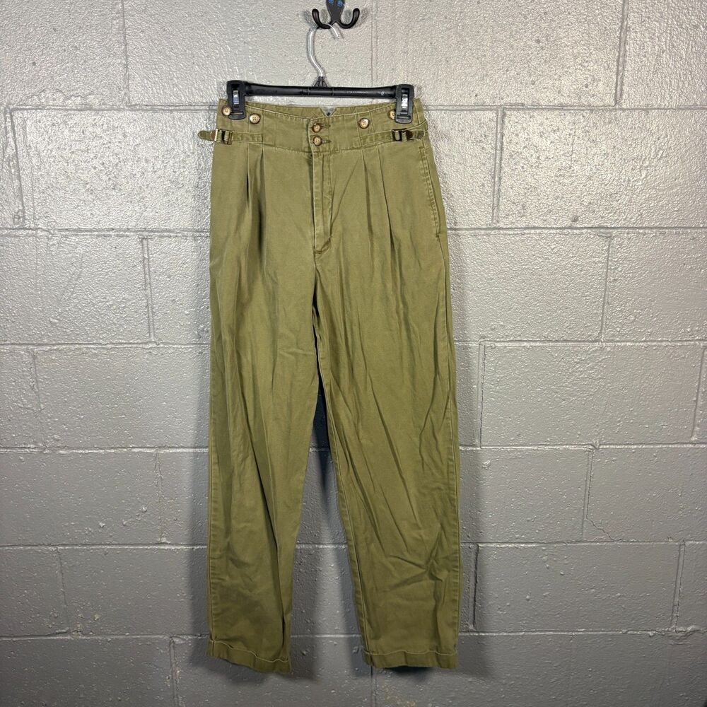 Vintage Eddie Bauer Pants Women's 4 Green High Rise Pleated Cotton Trousers